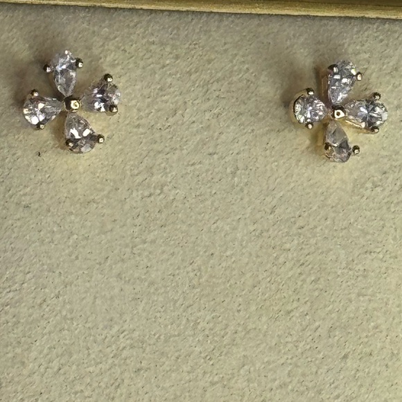 Gold Overlay Crystal Flower Stud Earrings Made with Swarovski Crystals - Picture 3 of 8